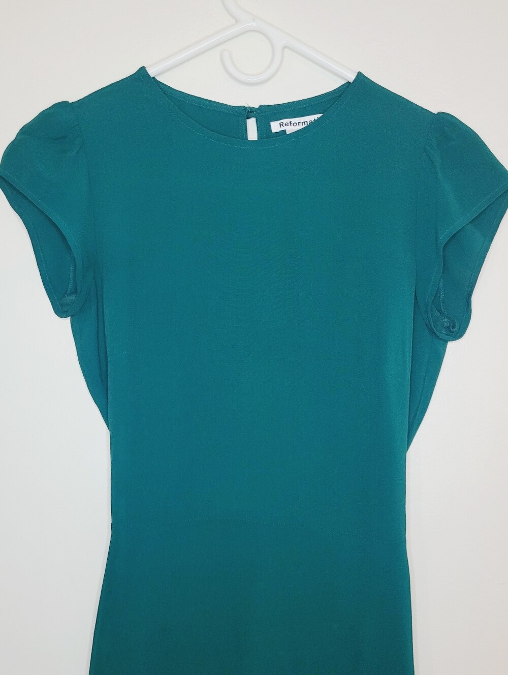 Reformation Maren Dress Emerald Green Midi Slim fit Cap Sleeves Back Cut-out - Picture 4 of 11